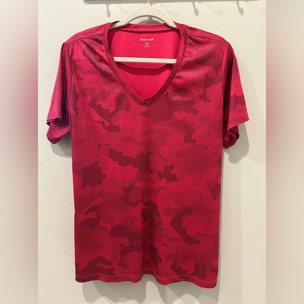 Sport-Tek Men's Red Camouflage V-Neck Performance Tee